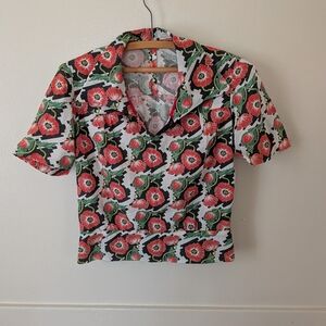 Floral Short Sleeve Blouse 1930s Vintage S/M